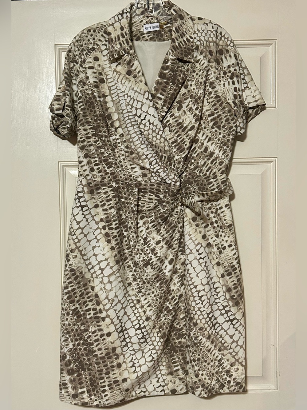 Vintage EUC Marvin Richards Snakeskin Print Faux Wrap Midi Dress Size 12